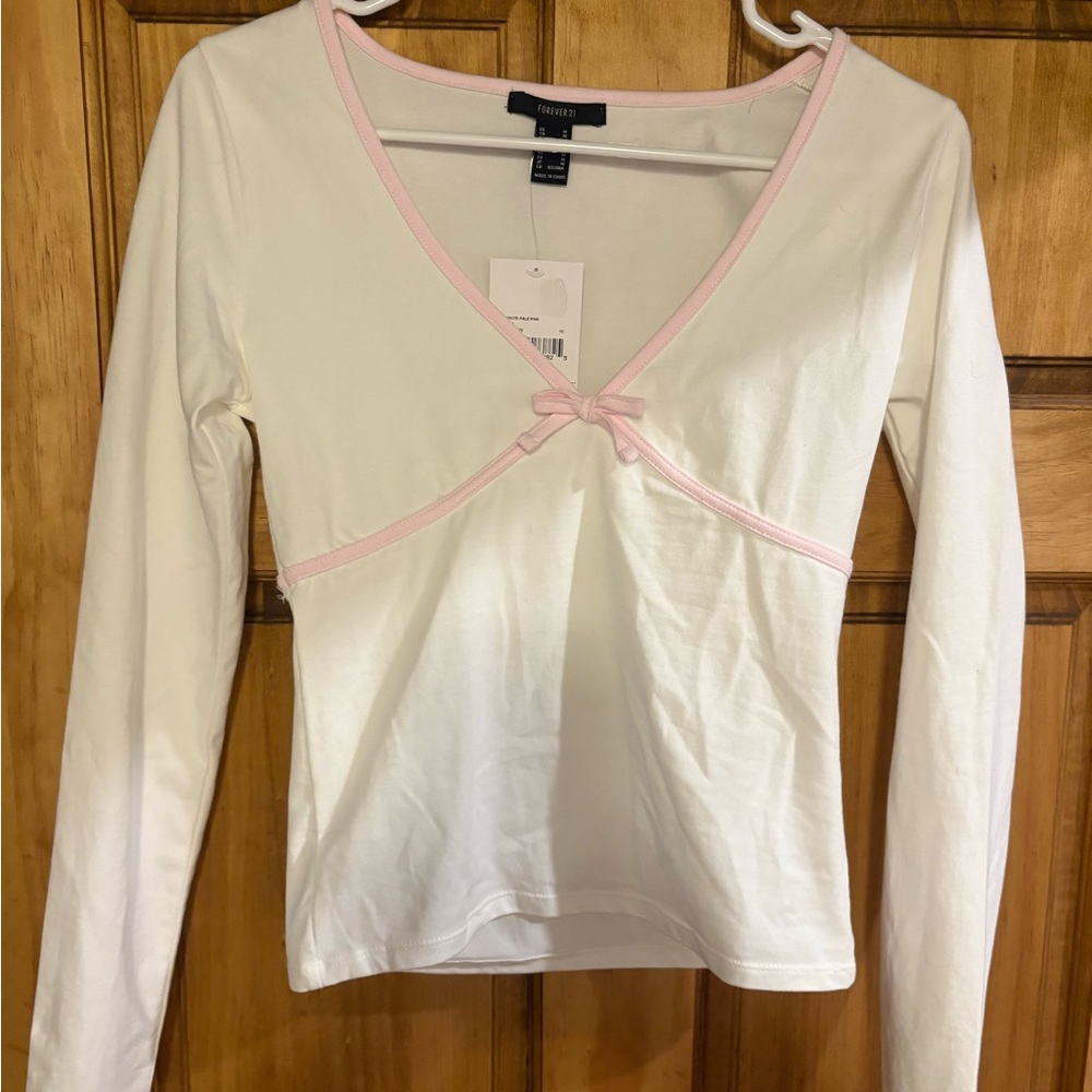 Cream and Pink Cute Bow Blouse